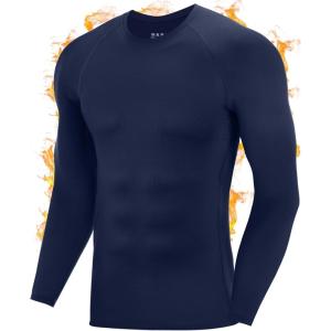 imageRoadbox Mens Thermal Compression Shirts Long Sleeve Fleece Lined Undershirt Cold Weather Workout Athletic Base Layer TopNavy Blue