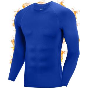 imageRoadbox Mens Thermal Compression Shirts Long Sleeve Fleece Lined Undershirt Cold Weather Workout Athletic Base Layer TopRoyal Blue