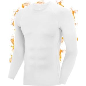 imageRoadbox Mens Thermal Compression Shirts Long Sleeve Fleece Lined Undershirt Cold Weather Workout Athletic Base Layer TopWhite