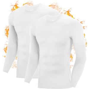 imageRoadbox Mens Thermal Compression Shirts Long Sleeve Fleece Lined Undershirt Cold Weather Workout Athletic Base Layer TopWhitewhite