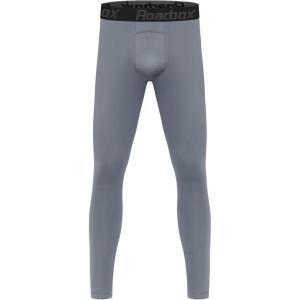 imageRoadbox Boys Compression Pants Youth Quick Dry Spandex Tights Leggings for Running Football BasketballSilver Gray