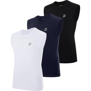 imageRoadbox Boys Youth Sleeveless Compression Shirt Quick Dry Kids Football Undershirt Athletic Soft Tank Tops Sport BasketballBlackbleachnavy