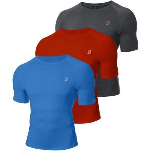 imageRoadbox Mens Compression Shirt Short Sleeve 3 Pack Cool Dry Workout Base Layer Undershirts Athletic TShirt for Gym SportsDark Grayroyal Bluered