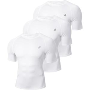 imageRoadbox Mens Compression Shirt Short Sleeve 3 Pack Cool Dry Workout Base Layer Undershirts Athletic TShirt for Gym SportsWhitewhitewhite
