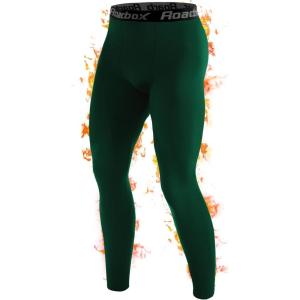 imageRoadbox Mens Thermal Compression Pants Fleece Lined Running Tights Long Johns Athletic Skiing Base Layer Leggings Dark Green