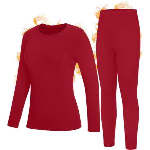 imageRoadbox Thermal Underwear Sets for Women Long Johns Fleece Lined Top ampamp Bottom Warm Skiing Base Layer Cold Weather WinterRed
