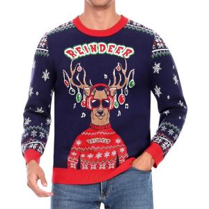 imageRoadbox Ugly Christmas Sweater Men 2025 Unisex Funny Christmas Sweatshirt Warm Winter Holiday Pullover for Women CouplesReindeer