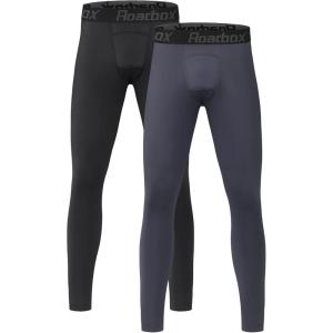 imageRoadbox 2 Pack Boys Compression Pants Leggings Base Layer Underwear Youth Quick Dry Spandex Tights Running Football2packblackgray