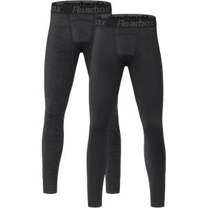 imageRoadbox 2 Pack Boys Compression Pants Leggings Base Layer Underwear Youth Quick Dry Spandex Tights Running FootballBg