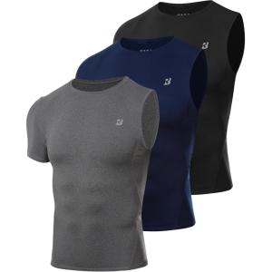 imageRoadbox Mens Compression Shirts 12 One Arm Short Sleeve Athletic Workout Base Layer TShirt Basketball UndershirtsRight Long Blacknavydark Gray