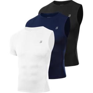 imageRoadbox Mens Compression Shirts 12 One Arm Short Sleeve Athletic Workout Base Layer TShirt Basketball UndershirtsRight Long Blackwhitenavy