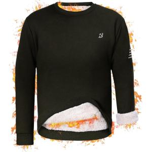 imageRoadbox Mens Sherpa Lined Sweatshirt Winter Warm Heavyweight Crewneck Pullover Tops Long Sleeve Thermal Fleece SweatersArmy Green