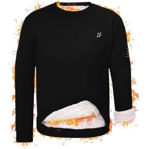 imageRoadbox Mens Sherpa Lined Sweatshirt Winter Warm Heavyweight Crewneck Pullover Tops Long Sleeve Thermal Fleece SweatersBlack