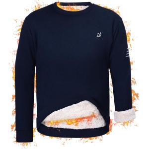imageRoadbox Mens Sherpa Lined Sweatshirt Winter Warm Heavyweight Crewneck Pullover Tops Long Sleeve Thermal Fleece SweatersNavy Blue
