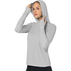 imageRoadbox Womens Sun Protection Hoodie UPF 50 Long Sleeve Hiking Fishing Hooded Shirt UV Rash Guard for WomenGray