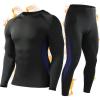 imageRoadbox Thermal Underwear for Men Fleece Lined Long Johns Base Layer Ski Thermals Top and Bottom Set02black With Blue Sides