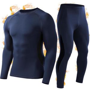 imageRoadbox Thermal Underwear for Men Fleece Lined Long Johns Base Layer Ski Thermals Top and Bottom Set02blue With Black Sides