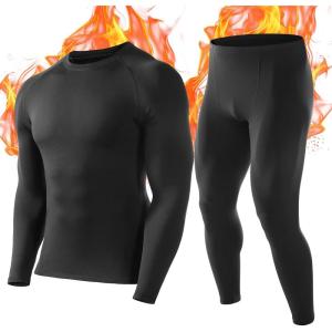 imageRoadbox Thermal Underwear for Men Fleece Lined Long Johns Base Layer Ski Thermals Top and Bottom SetBlack