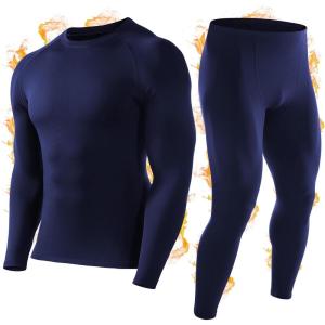 imageRoadbox Thermal Underwear for Men Fleece Lined Long Johns Base Layer Ski Thermals Top and Bottom SetBlue