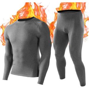 imageRoadbox Thermal Underwear for Men Fleece Lined Long Johns Base Layer Ski Thermals Top and Bottom SetGray