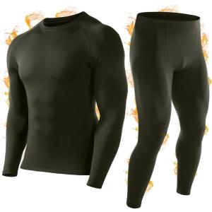 imageRoadbox Thermal Underwear for Men Fleece Lined Long Johns Base Layer Ski Thermals Top and Bottom SetOlive Green