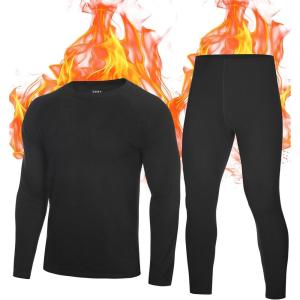 imageRoadbox Thermal Underwear for Men Fleece Lined Long Johns Base Layer Ski Thermals Top and Bottom SetSoft Black