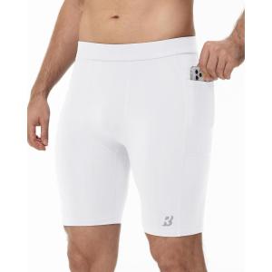 imageRoadbox Workout Compression Shorts for Men  8quot Running Spandex Shorts with Pockets Gym Sport Athletic Performance UnderwearWhite
