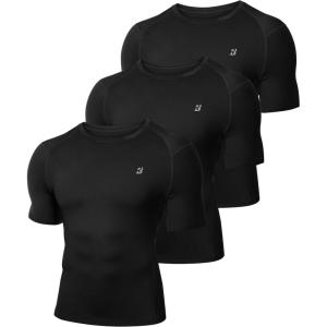 imageRoadbox 3 Pack Mens Compression Shirt Short Sleeve Athletic Football Running Base Layer Cool Dry T Shirts for Sports WorkoutBlackBlackBlack