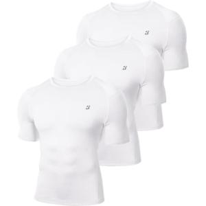 imageRoadbox 3 Pack Mens Compression Shirt Short Sleeve Athletic Football Running Base Layer Cool Dry T Shirts for Sports WorkoutWhiteWhiteWhite