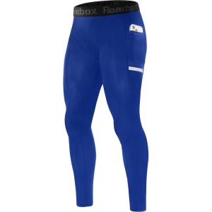 imageRoadbox Mens Compression Pants Running Tights with Pockets Athletic Leggings Base Layer for Workout Basketball Cycling Sport1 Packocean Blue