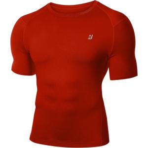 imageRoadbox Mens Compression Shirt Short Sleeve Cool Dry Athletic Football Base Layer Tops Sports Running Workout T ShirtsRed