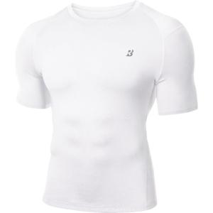 imageRoadbox Mens Compression Shirt Short Sleeve Cool Dry Athletic Football Base Layer Tops Sports Running Workout T ShirtsWhite