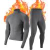 imageRoadbox Thermal Underwear for Men Fleece Lined Long Johns Base Layer Long Sleeve Top ampamp Bottom SetMock Neck Gray