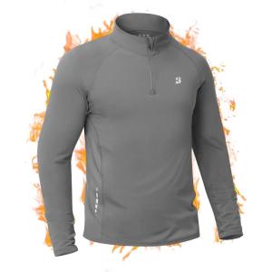 imageRoadbox Mens Quarter Zip Thermal Pullover Fleece Lined Athletic Golf Sweatshirt Long Sleeve Winter Running Workout ShirtsLight Gray