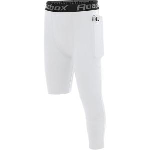 imageRoadbox Boys One Leg Compression PantsAthletic 34 Football TightsYouth Single Leg Sports Base Layer Leggings PocketsWhite