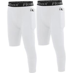 imageRoadbox Boys One Leg Compression PantsAthletic 34 Football TightsYouth Single Leg Sports Base Layer Leggings PocketsWhitewhite