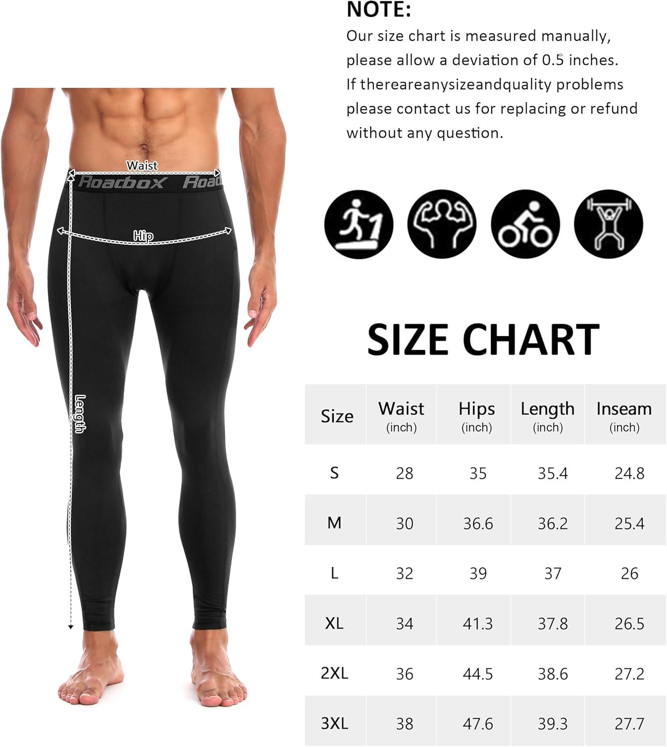 imageMens Fleece Lined Thermal Compression Pants  Running Tights with Pockets Ski Leggings Athletic Base Layer BottomsBlack