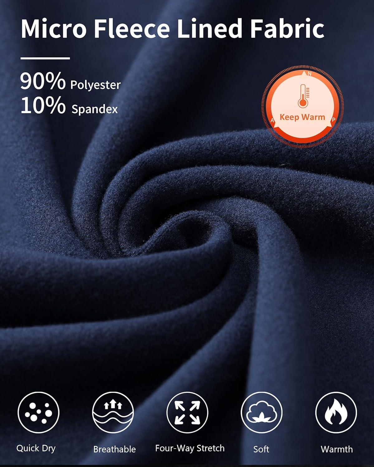 imageMens Fleece Lined Thermal Compression Pants  Running Tights with Pockets Ski Leggings Athletic Base Layer BottomsNavy Blue