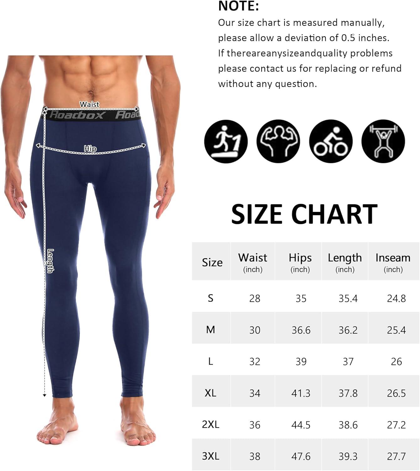 imageMens Fleece Lined Thermal Compression Pants  Running Tights with Pockets Ski Leggings Athletic Base Layer BottomsNavy Blue