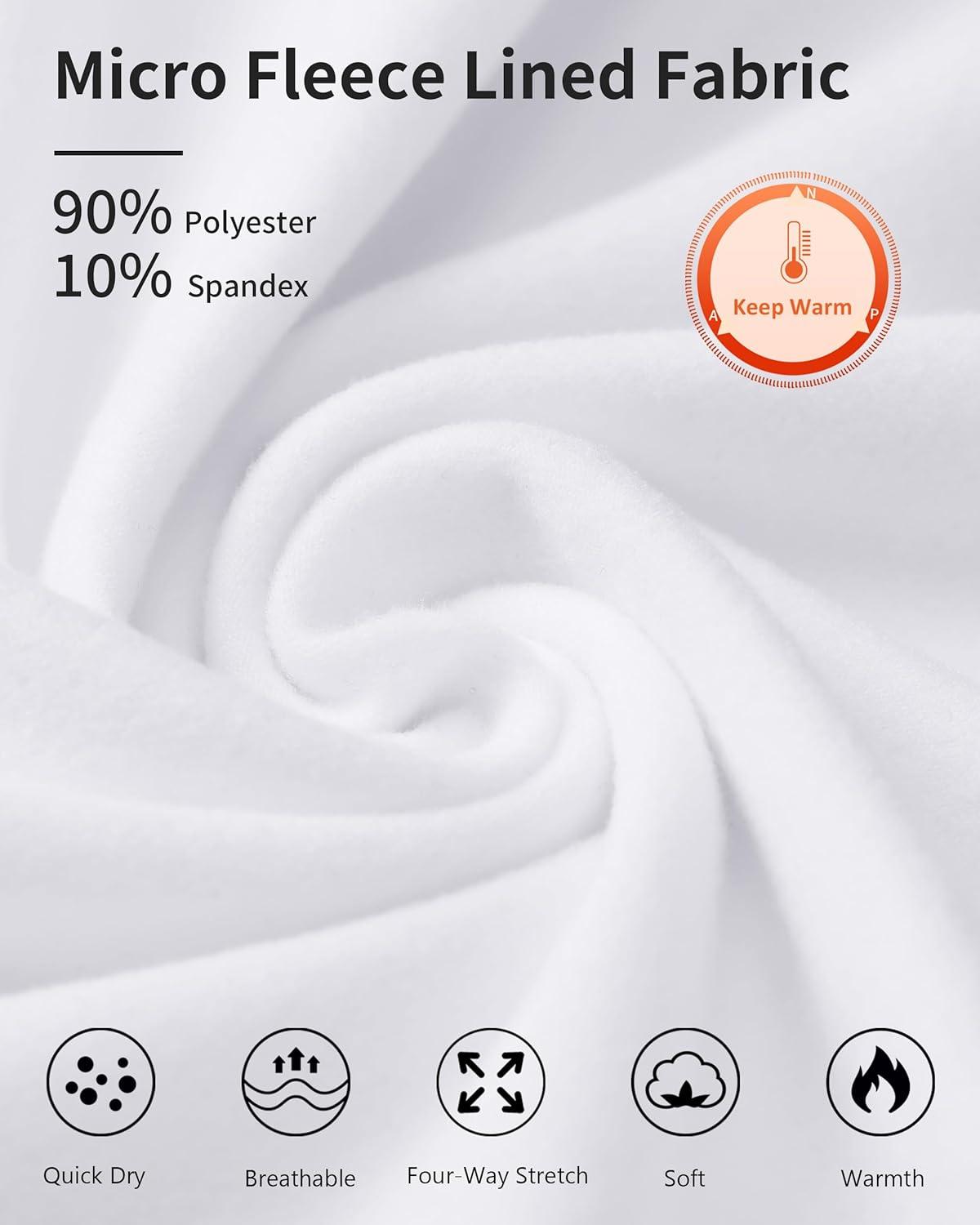 imageMens Fleece Lined Thermal Compression Pants  Running Tights with Pockets Ski Leggings Athletic Base Layer BottomsWhite