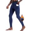 imageMens Fleece Lined Thermal Compression Pants  Running Tights with Pockets Ski Leggings Athletic Base Layer BottomsNavy Blue