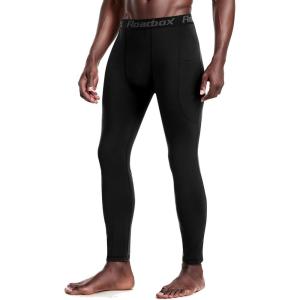 imageMens Fleece Lined Thermal Compression Pants  Running Tights with Pockets Ski Leggings Athletic Base Layer BottomsBlack