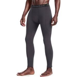 imageMens Fleece Lined Thermal Compression Pants  Running Tights with Pockets Ski Leggings Athletic Base Layer BottomsDark Gray