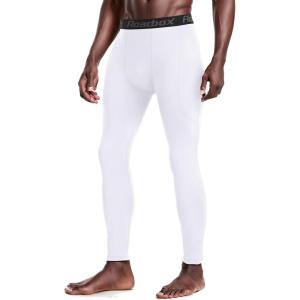 imageMens Fleece Lined Thermal Compression Pants  Running Tights with Pockets Ski Leggings Athletic Base Layer BottomsWhite