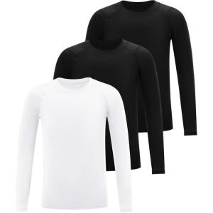 imageRoadbox Youth Compression Shirt Long Sleeve Boys Baseball Athletic Undershirt Kids Quick Dry Base Layer for Football SportsBlackblackwhite