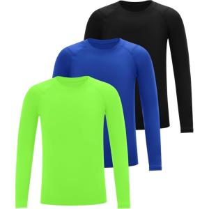 imageRoadbox Youth Compression Shirt Long Sleeve Boys Baseball Athletic Undershirt Kids Quick Dry Base Layer for Football SportsBlacknavygreen