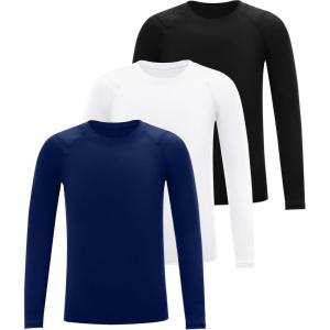 imageRoadbox Youth Compression Shirt Long Sleeve Boys Baseball Athletic Undershirt Kids Quick Dry Base Layer for Football SportsBlacknavywhite