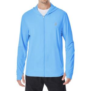 imageRoadbox Mens UPF 50 Sun Protection Hoodie Jacket Lightweight Zip Fishing Hiking UV Shirts with Pockets and ThumbholesMedium Blue