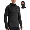 imageRoadbox UPF 50 Mens Hooded Fishing Shirts Long Sleeve UV Sun Protection Hoodie Hiking Running Swim Rash Guard with MaskBlack