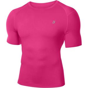 imageRoadbox Mens Compression Shirt Short Sleeve Cool Dry Athletic Football Base Layer Tops Sports Running Workout T ShirtsRose Red